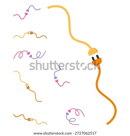Colorful Electric Plug Shows Horizontal Cable Connection