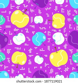Colorful electro abstract apples on a purple background seamless vector pattern design