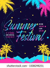Colorful electronic Music Covers for Summer Night Party or Club Party Flyer. Colorful music festival banner. Template for DJ Poster, Web Banner, Pop-Up, Flyer,..
