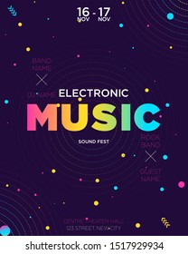 Colorful electronic Music Covers for Summer Night Party or Club Party Flyer. Colorful music festival banner. Template for DJ Poster, Web Banner, Pop-Up, Flyer,..