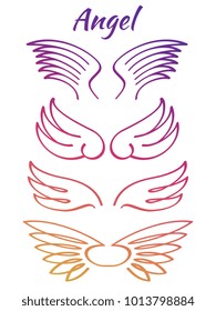 Colorful elegant angel flying wings collection. Color line wings. Vector illustration