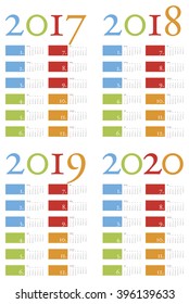 Colorful and elegant Calendar for years 2017, 2018, 2019 and 2020, in vector format