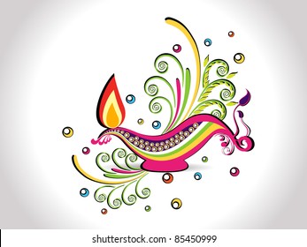 colorful elegant floral background with stylish diya for diwali celebration & other indian festival