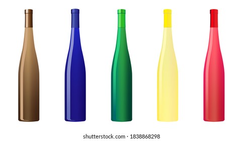 Colorful Elegant Wine bottle set isolated on white background. Vector illustration