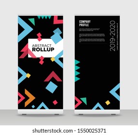 Colorful elements Abstract Shapes Modern Exhibition Advertising Trend Business Roll Up Banner Stand Poster Brochure flat design template creative concept. Black background Roll Up EPS. Presentation