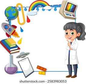 Colorful elements depicting science and education themes