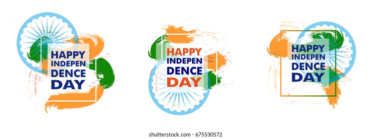 Colorful elements design with place for text for Indian Independence Day 15 th august with Ashoka wheel. The colors of the national flag. Vector illustration.