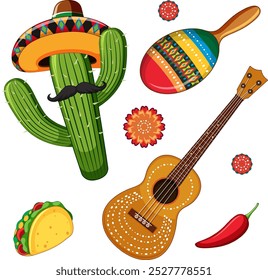 Colorful elements of Mexican culture and celebration