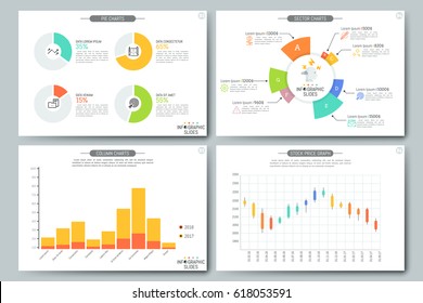 Colorful elements for pie, column and bar charts, sectoral diagrams, stock price graphs. Simple infographic design template. Vector illustration for website, brochure, presentation, statistics report.