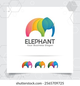 Colorful elephant logo with gradient modern style. Elephant vector illustration in clean and elegant concept.