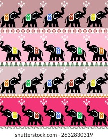 Colorful elephant pattern design, white isolated background