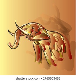 Colorful Elephant Stroked Art Illustration 