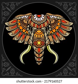 Colorful elephant zentangle arts isolated on black background