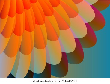 Colorful ellipses spread out in red, orange and purple colors on blue background. 