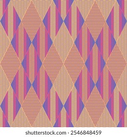 Colorful elongated diamond checkered seamless print. Vector illustration, surface pattern design