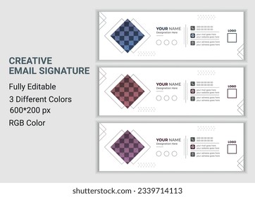 Diseño de vectores de plantillas de firmas de correo electrónico coloridas. Plantilla de firma profesional de correo electrónico Diseño moderno y mínimo. Diseño de plantilla de firma de correo electrónico comercial.