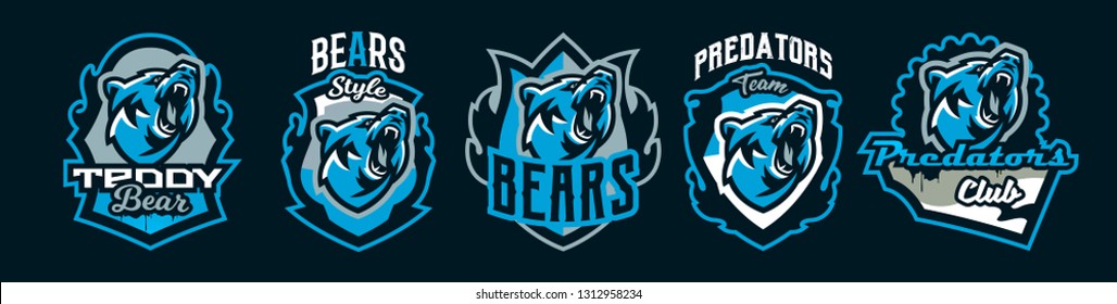 Colorful emblem of an aggressive bear. Sports logo bear. Forest predator, wild beast. Vector illustration