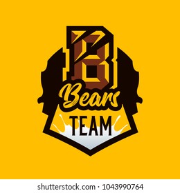 Colorful emblem, badge, sticker, logo on a bear theme. A letter, a cut from claws, a wound, a shield, a seal on T-shirts. Vector illustration
