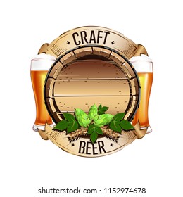 Colorful emblem of beer in vintage style. Vector illustration.