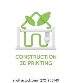 Colorful emblem of Construction 3D printing. Symbol of future construction industry, digital fabrication, additive manufacturing, automation, engineering, and modern architecture technology.