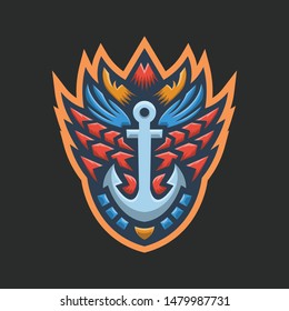 Colorful Emblem Logo Anchor Sailor, Marine Army Concept Vector Illustration Cartoon. Suitable For Logo, Wallpaper, Banner, Background, Card, Book Illustration, T-Shirt Design, Sticker, Cover, etc