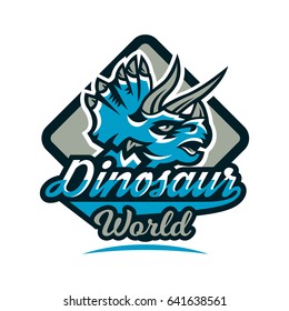 Colorful emblem, logo, dinosaur of the Jurassic period. Triceratops, badge, shield. Vector illustration