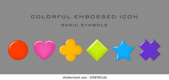 Colorful embossed icons. Basic symbols.