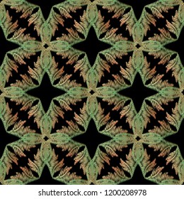 Colorful embroidery Baroque seamless pattern. Vector ornamental textured background. Tapestry floral Damask ornament in baroque Victorian style. Embroidered decorative design. Grunge ornate texture