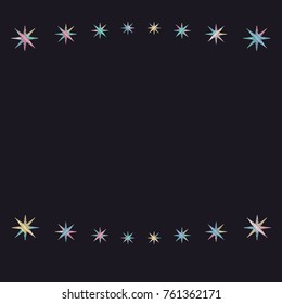 Colorful embroidery stars pattern with machine texture, stitch effect Repeating background illustration with embroidered eight-pointed stars sparkles. Cosmic abstract graphic design.