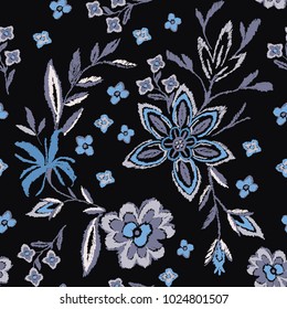 Colorful embroidey flower in pattern texture.