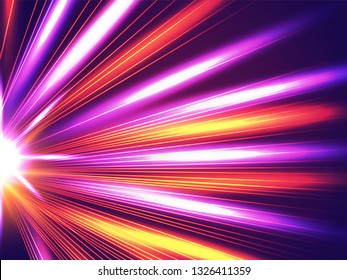 Colorful emerging light beams, futuristic motion background.