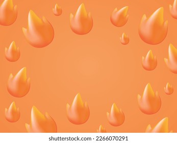 Colorful emoji fire background. Red color background design for SMM, advertising ad banner. Promotional image for sale with place for text. 3D realistic fire pattern