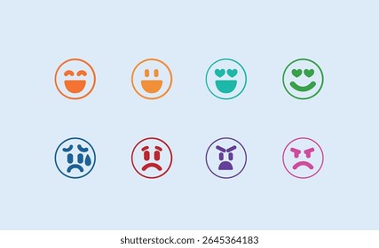 Colorful Emoticon Face Set on Soft Blue Background