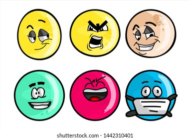 colorful emoticon. Set of emojis with various face expression. Vector Illustration Isolated On White Background