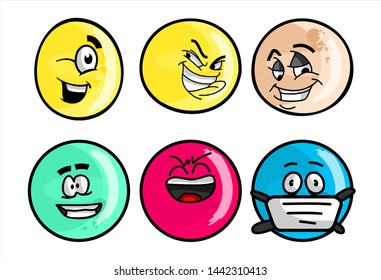 colorful emoticon. Set of emojis with various face expression. Vector Illustration Isolated On White Background