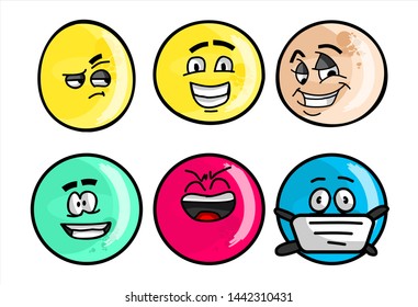 colorful emoticon. Set of emojis with various face expression. Vector Illustration Isolated On White Background