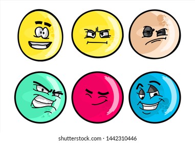 colorful emoticon. Set of emojis with various face expression. Vector Illustration Isolated On White Background