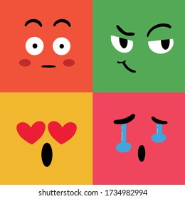 Colorful emoticons, emotions. A set of vector illustrations of funny colorful emoticons with a flat design style. Isolated.