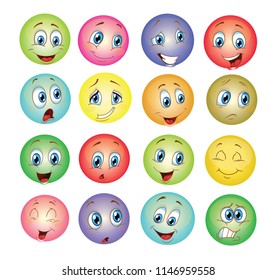 colorful emoticons set cartoon