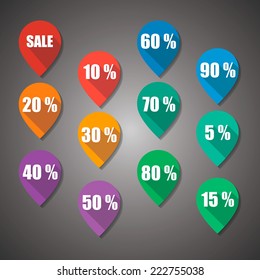 Colorful empty flat design tag - sale and percents of discount