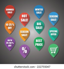 Colorful empty flat design tag - types of sale
