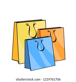Colorful empty shopping bags on white, buy sale concept, stock vector illustration