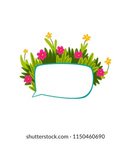 Colorful empty speech bubble with flowers and with summer plants vector Illustration on a white background