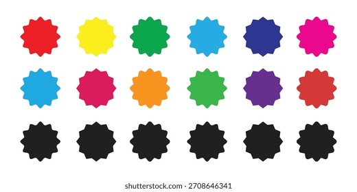 Colorful Empty Starburst Sticker Set Vector. Spiky Badge Shapes for Price Label, Sale Promotion, and Decorative Web Element.