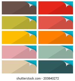 Colorful Empty Stickers Set with Bent Corner Vector Illustration