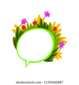 Colorful empty thought bubble with flowers and with summer plants vector Illustration on a white background