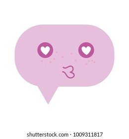 colorful enamored chat bubble kiss kawaii cartoon