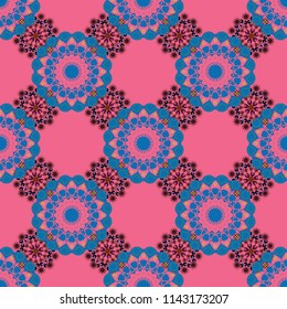 Colorful endless background in blue, brown and violet colors. Vector ethnic seamless pattern with tribal abstract elements.