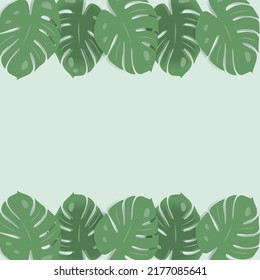 Colorful endless frame in trendy muted colors with hand drawn elements monstera leaves and copyspace