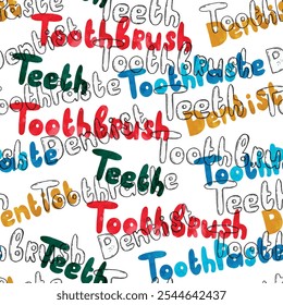 A Colorful and Engaging Dental Care Pattern Featuring Illustrations of Toothbrush and Teeth Graphics